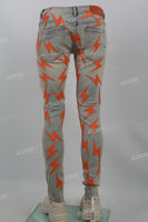 Blue Vintage Wash Orange Lightning Badge Ripped Mans Skinny