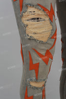 Blue Vintage Wash Orange Lightning Badge Ripped Mans Skinny