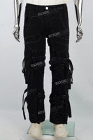 Black Ripped Strap Pocket Denim Mans Cargo