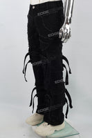 Black Ripped Strap Pocket Denim Mans Cargo