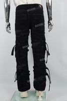 Black Ripped Strap Pocket Denim Mans Cargo