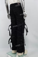 Black Ripped Strap Pocket Denim Mans Cargo