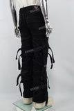 Black Ripped Strap Pocket Denim Mans Cargo