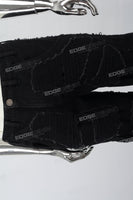 Black Ripped Strap Pocket Denim Mans Cargo