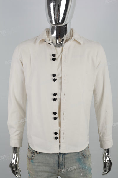 White Custom Button Denim Long Sleeve Shirt
