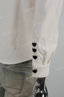 White Custom Button Denim Long Sleeve Shirt