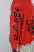 Red Dark Style Embroidered Full Zip Man Hoodies
