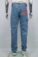 Red Printed Blue Men's Baggy Denim Cargo Pants
