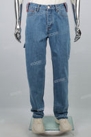 Red Printed Blue Men's Baggy Denim Cargo Pants