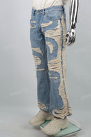 Heavy Ripped Blue Flared Jeans