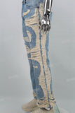Heavy Ripped Blue Flared Jeans