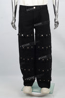 Multi-Pocket Black Denim Baggy Cargo Pants