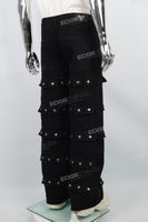 Multi-Pocket Black Denim Baggy Cargo Pants