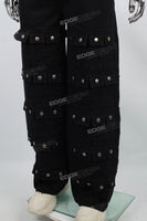 Multi-Pocket Black Denim Baggy Cargo Pants