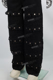 Multi-Pocket Black Denim Baggy Cargo Pants