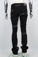 Character embroidered black stacked jeans