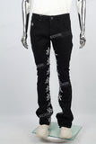 Character embroidered black stacked jeans
