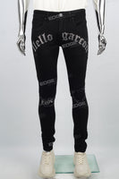 Black Ripped Skinny Men's Jeans With Rhinestones