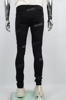 Black Ripped Skinny Men's Jeans With Rhinestones