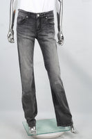 Women's gray flared jeans with rhinestones