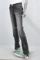 Women's gray flared jeans with rhinestones