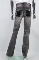 Women's gray flared jeans with rhinestones