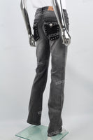 Women's gray flared jeans with rhinestones