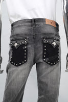 Women's gray flared jeans with rhinestones