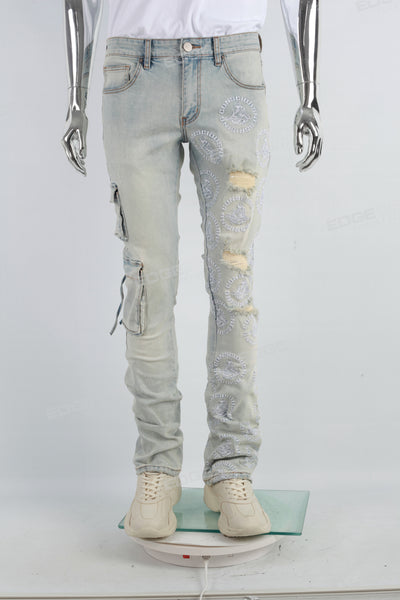 Blue Ripped Men's Cargo Jeans