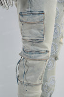 Blue Ripped Men's Cargo Jeans