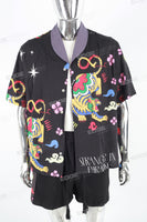 Men's Printed Black Vacation Short Sleeve Shirt Shorts Set