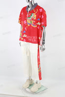Men's Printed Red Vacation Short Sleeve Shirt White Trouser Suit
