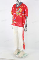 Men's Printed Red Vacation Short Sleeve Shirt White Trouser Suit