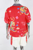Men's Printed Red Vacation Short Sleeve Shirt White Shorts Set