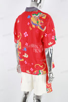 Men's Printed Red Vacation Short Sleeve Shirt White Shorts Set
