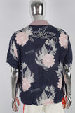 Men's Printed Blue Resort Beaded Short Sleeve Shirt