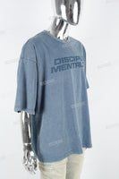 Men's Blue Distressed Washed Printed T-Shirt