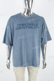 Men's Blue Distressed Washed Printed T-Shirt