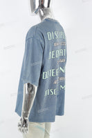 Men's Blue Distressed Washed Printed T-Shirt