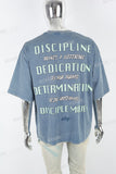 Men's Blue Distressed Washed Printed T-Shirt