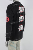Men's Distressed Washed Black Printed T-Shirt