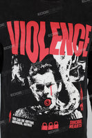 Men's Distressed Washed Black Printed T-Shirt