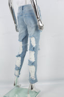 Ladies Blue Ragged Skinny Jeans
