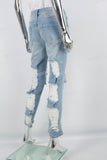 Ladies Blue Ragged Skinny Jeans
