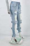 Ladies Blue Ragged Skinny Jeans