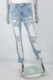 Ladies Blue Ragged Skinny Jeans