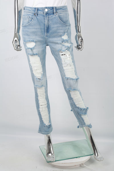 Ladies Blue Ragged Skinny Jeans