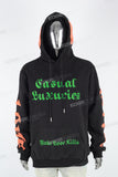 Men's printed black hooded sweatshirt