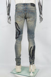Men's Blue Ripped Jeans with Black Leather Patch