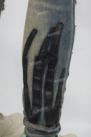 Men's Blue Ripped Jeans with Black Leather Patch